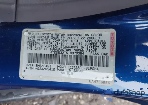 2001 Toyota Celica Gt z USA, uszkodzony, nr VIN JTDDR32T510070384